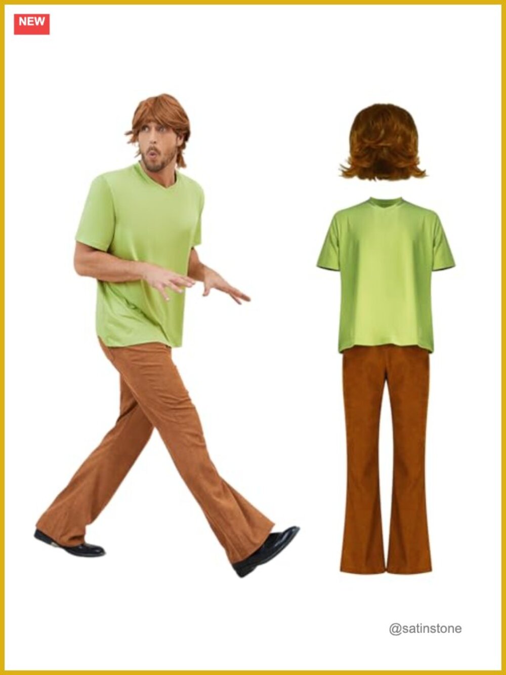 Adult Halloween Cosplay Costume Green V-Neck Shirt Brown Pants